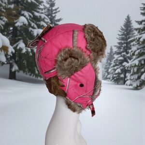HOT SHOT WOMEN'S PINK CAMO TRAPPER HAT ADULT MEDIUM FAUX‎ FUR NWT